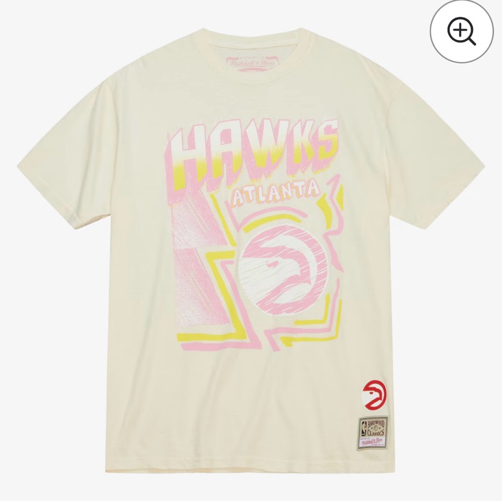 🟤NWT MITCHELL & NESS Men's Cream Atlanta Hawks Hardwood Classics T-Shirt LARGE